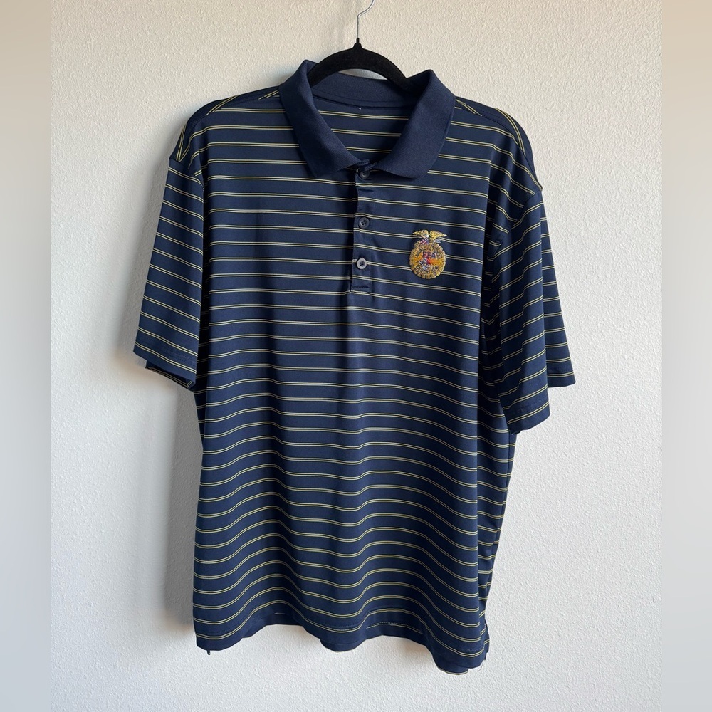Navy and Yellow Striped Polo Shirt With FFA Emblem